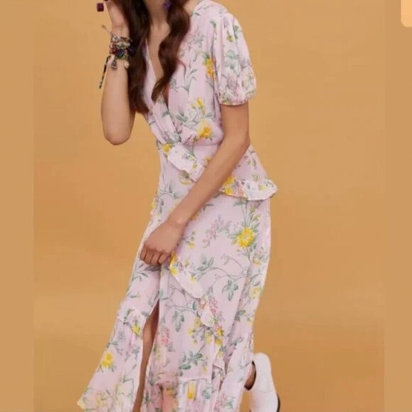 Zara Floral Ruffle Wrap Dress with Puff Sleeves, Size XS NWT - Picture 2 of 12